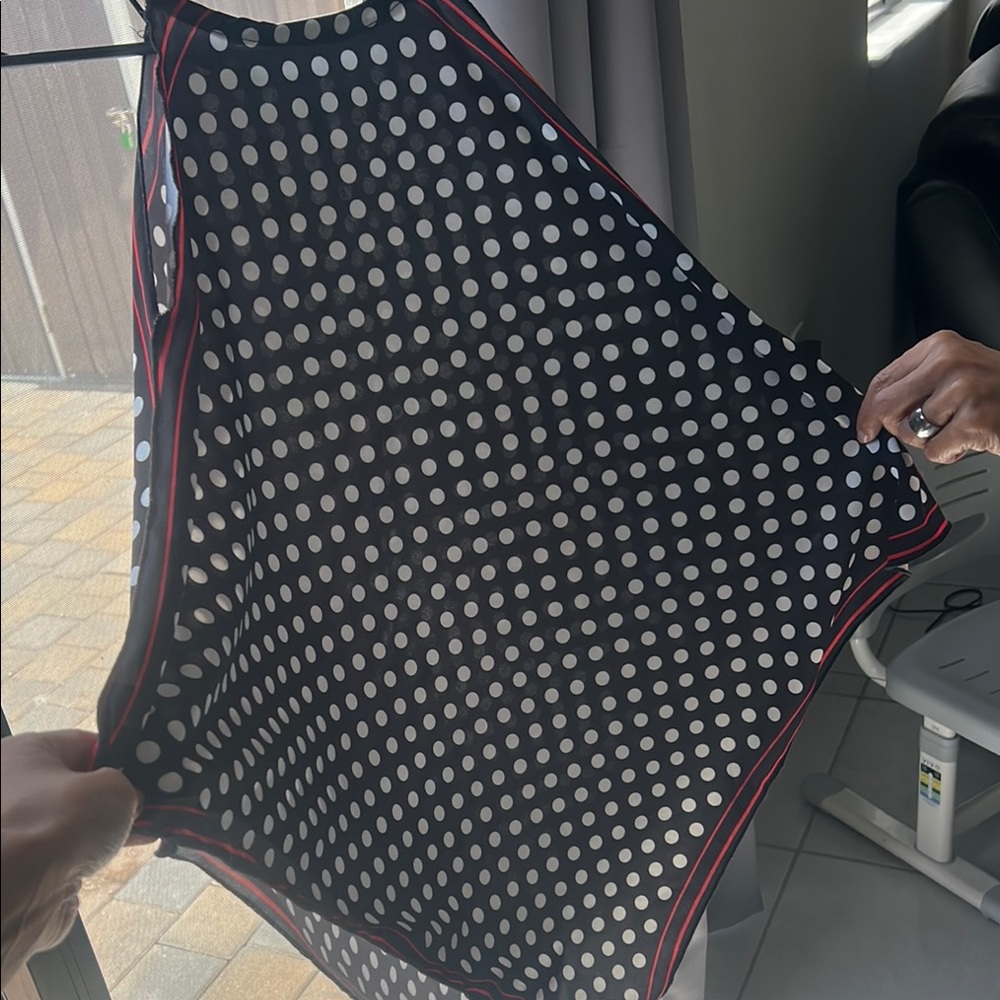 Zara Black and White Polka Dot Mini Skirt with Red Trim